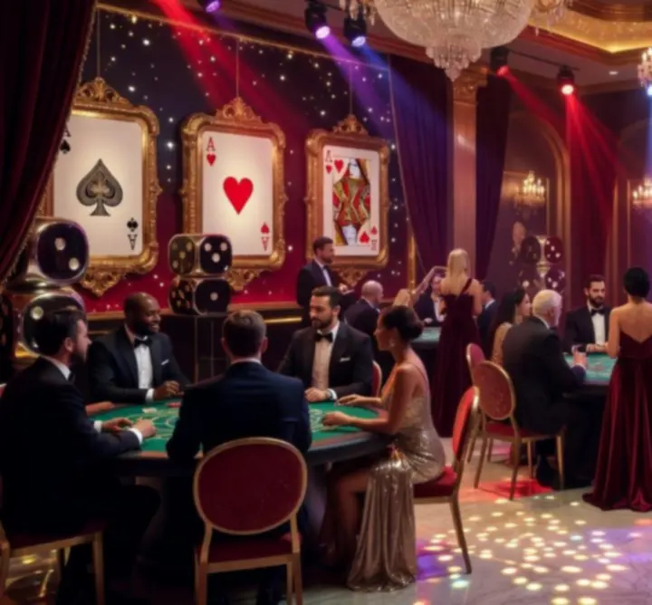 Motyw Las Vegas w aranżacji mobilnego kasyna z dekoracjami i światłem