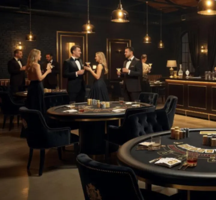 Dekoracje i oświetlenie mobilnego kasyna podczas eleganckiego eventu