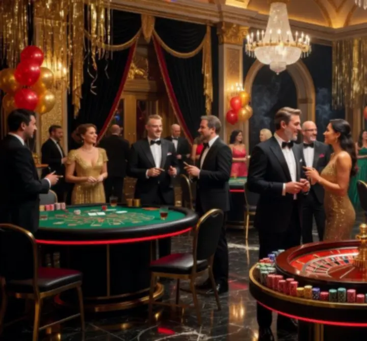 Tematyczna noc kasynowa z dekoracjami w stylu Las Vegas